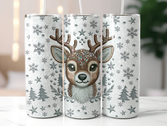Faux Embroidery Deer Christmas Sublimation Tumbler