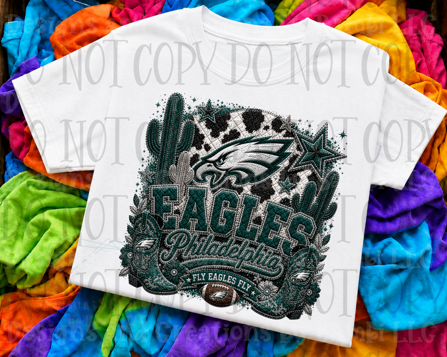Faux Embroidery Eagles with Cow Print