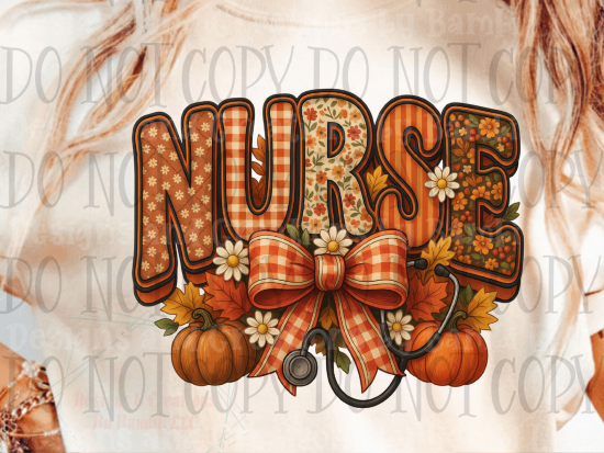 Faux Embroidery Fall Floral Gingham Nurse
