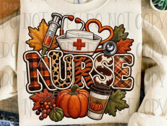 Faux Embroidery Fall Nurse with Leopard and Cowprint