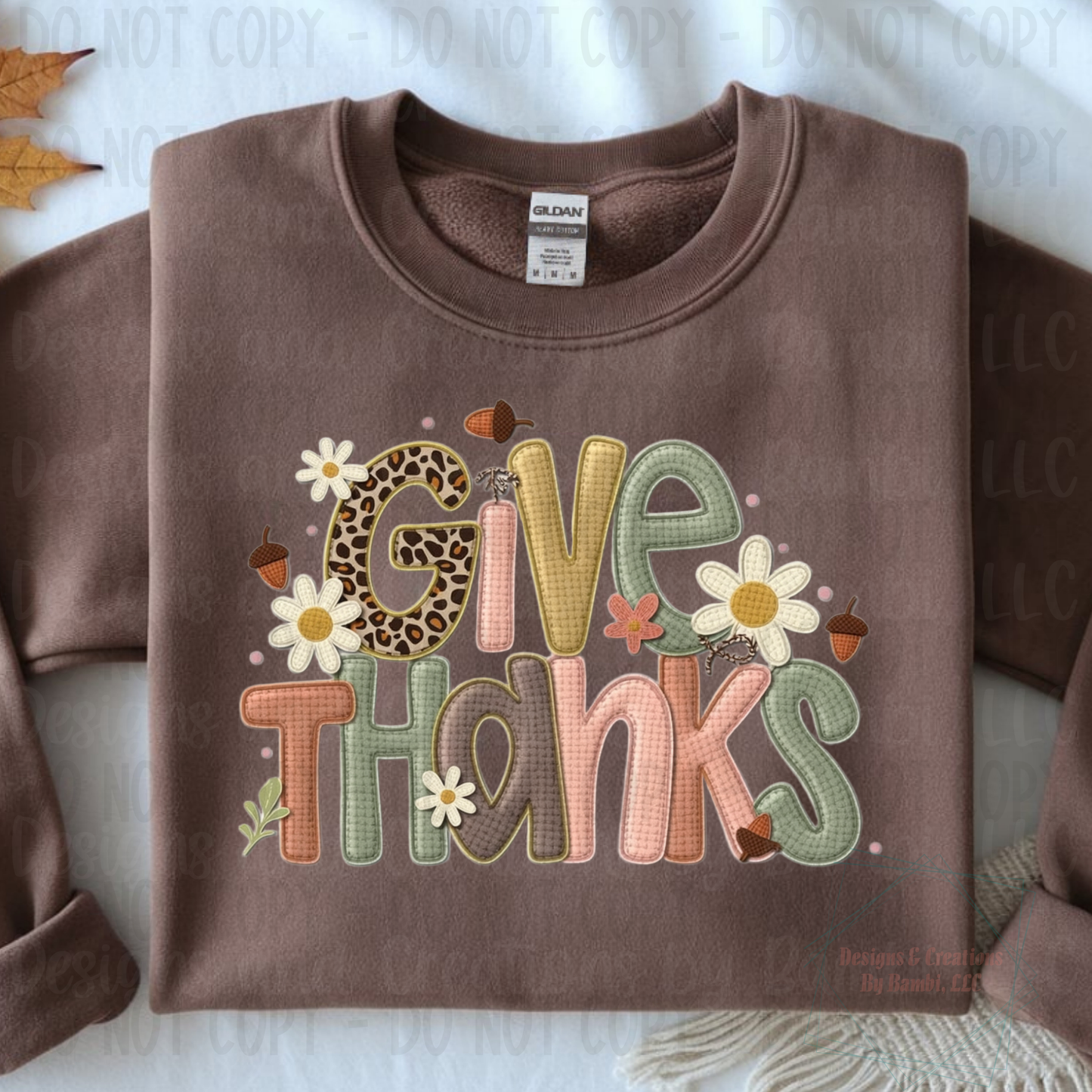 Faux Embroidery Felt Give Thanks Pastel Colors