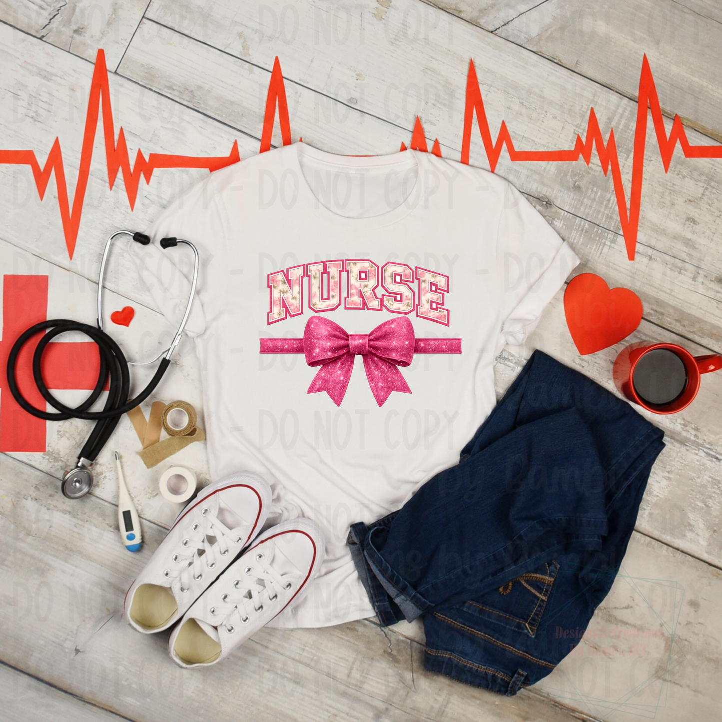 Faux Embroidery Floral Nurse with Bow