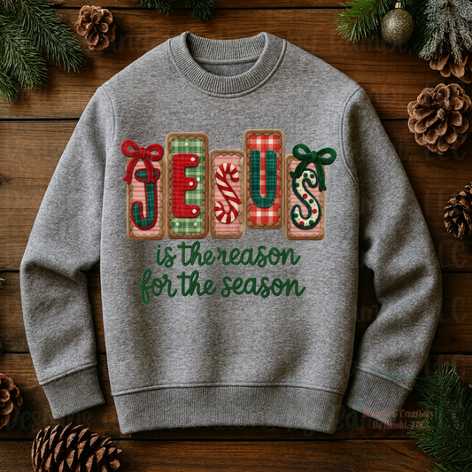 Faux Embroidery Jesus Reason for Season Block Letters