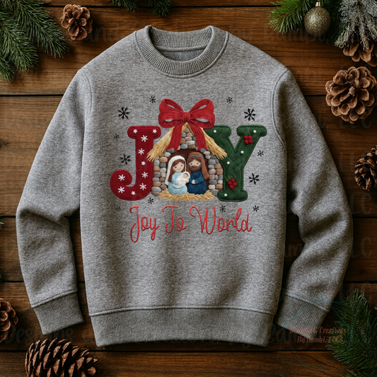 Faux Embroidery Joy with Manger Scene