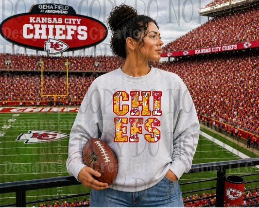 Faux Embroidery Chiefs with Bright Red Outline