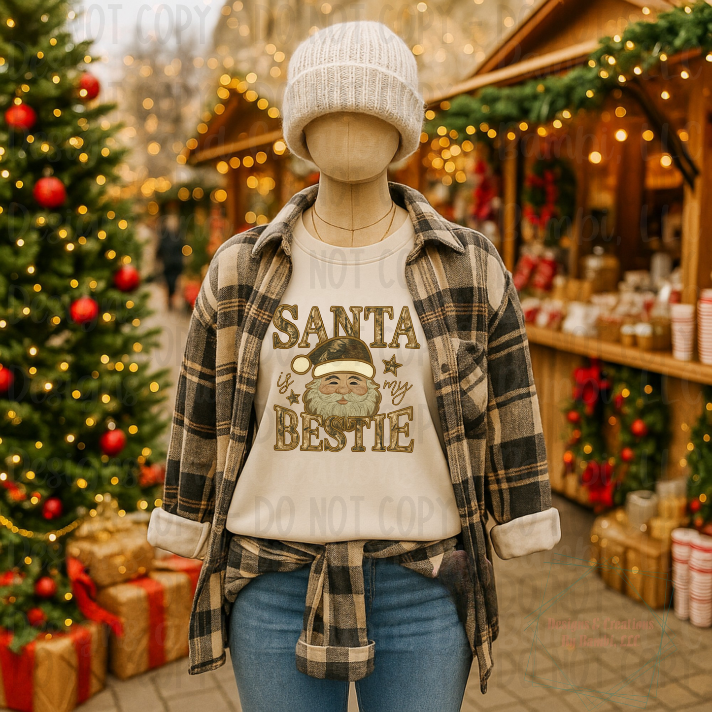 Faux Embroidery Leopard Santa is My Bestie Camo