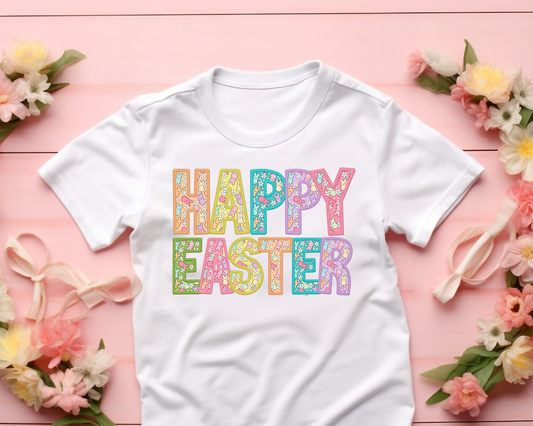 Pastel Happy Easter Faux Embroidery