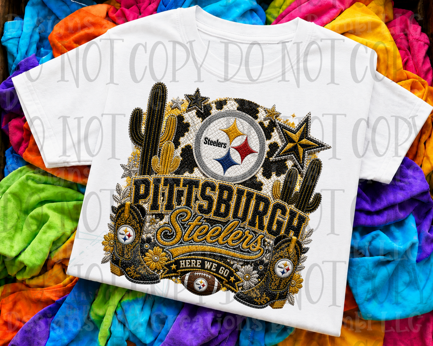 Faux Embroidery Pittsburgh with Cow Print