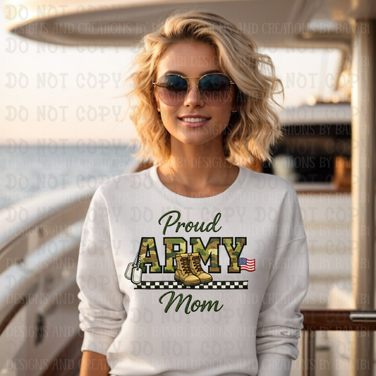 Faux Embroidery Proud Army Mom