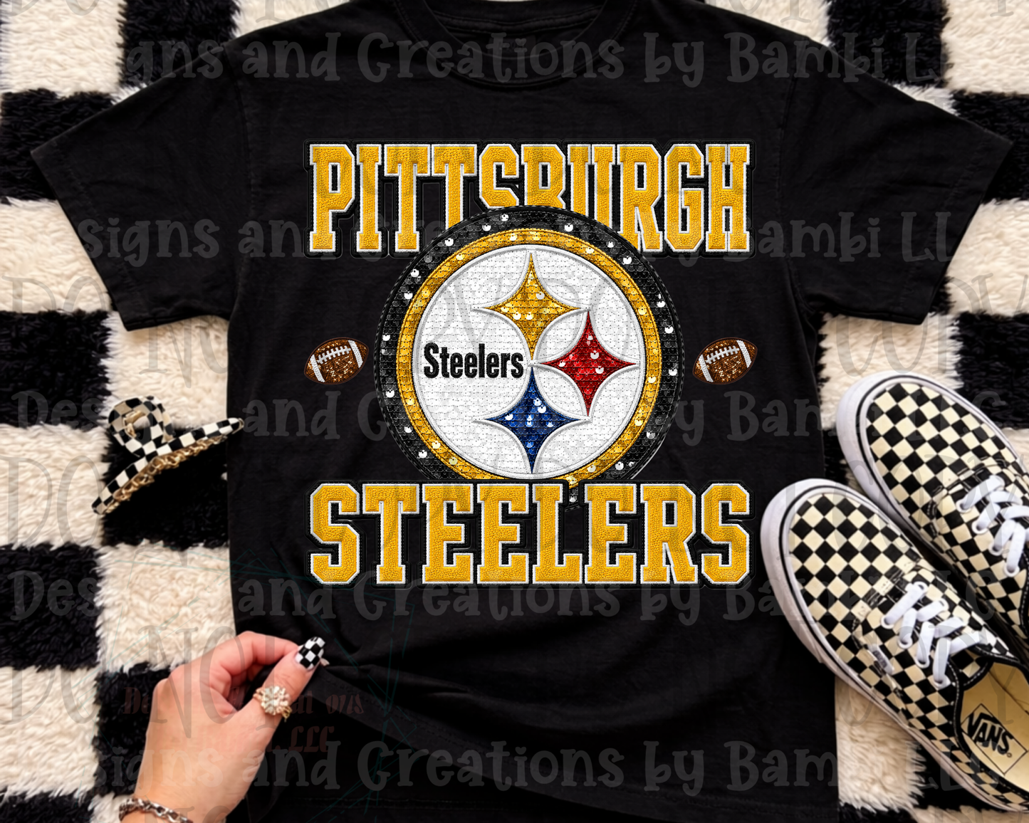 Faux Embroidery Sequin Steelers