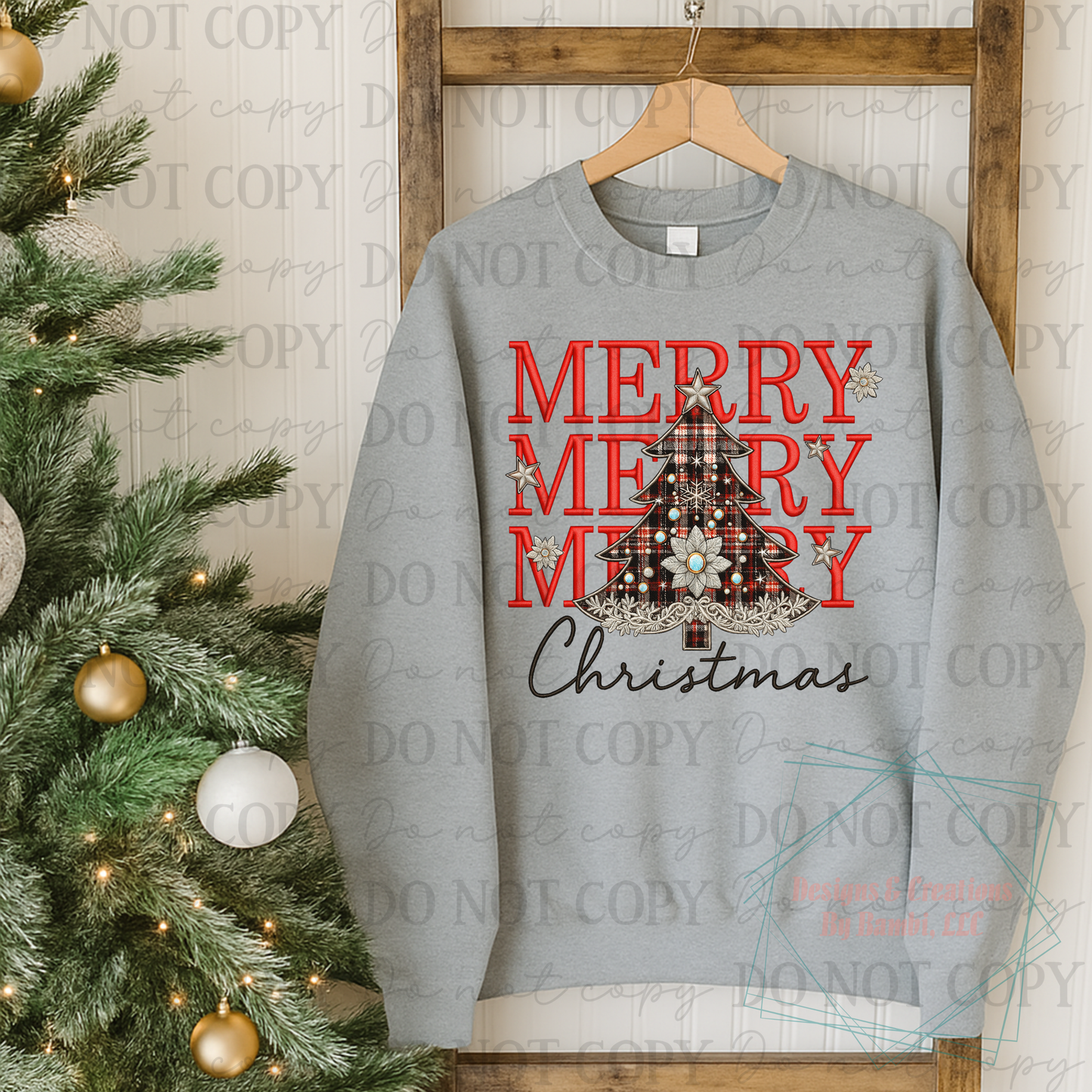 Faux Embroidery Stacked Merry Christmas