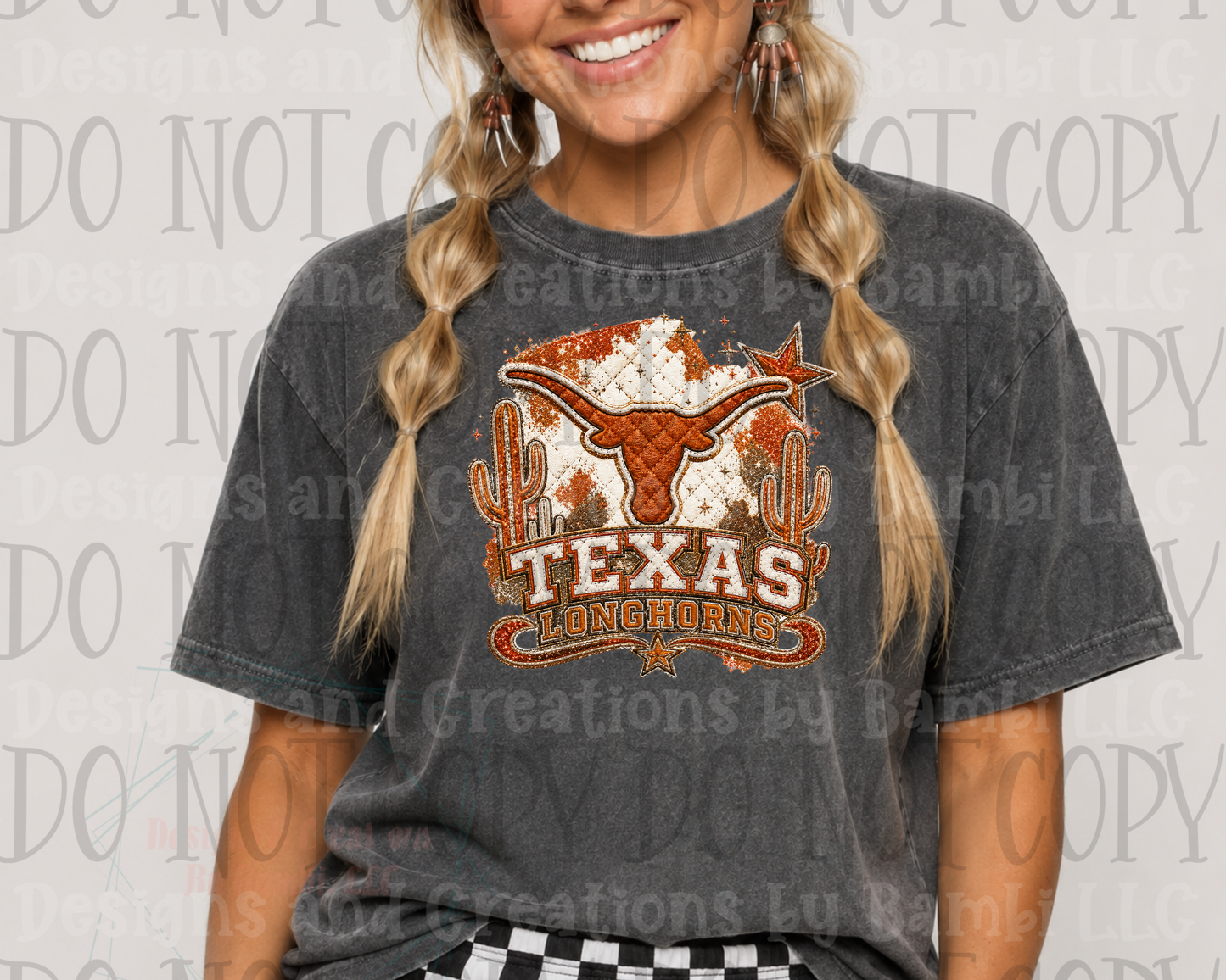 Faux Embroidery/Quilt Longhorns with Cowprint