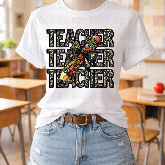 Faux Embroidery/Glitter Black Stacked Teacher