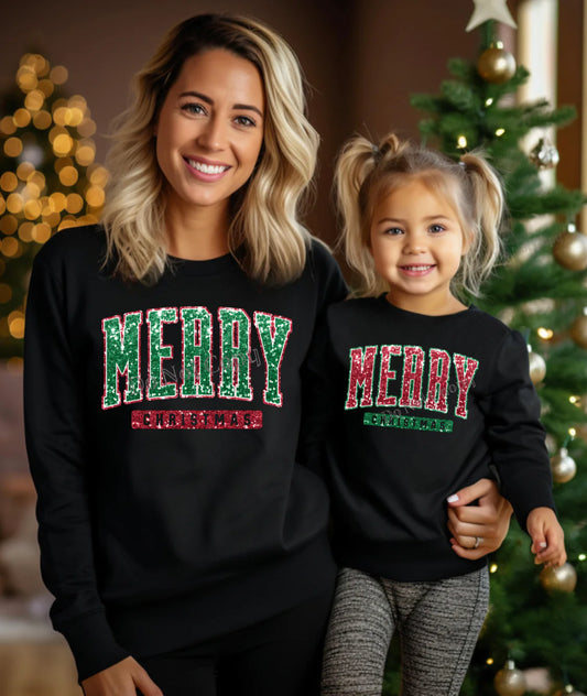 Faux Glitter/Sequin Merry Christmas Matching Sets