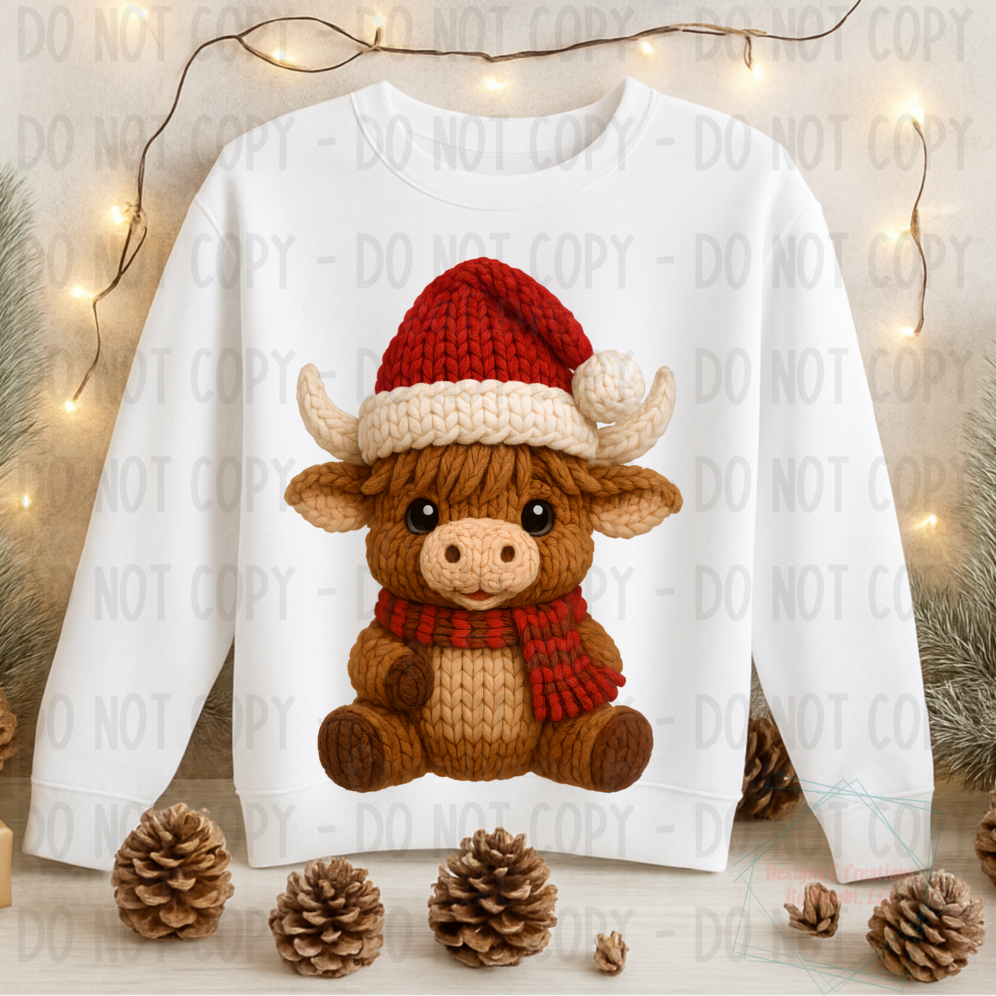 Faux Knit Festive Highland Cow