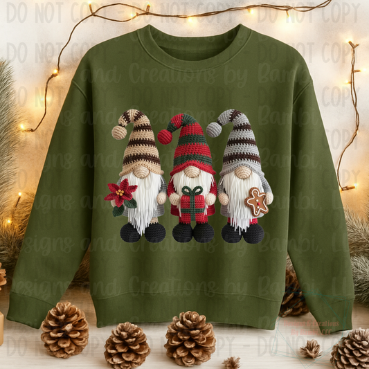 Faux Knit Festive Trio of Gnomes