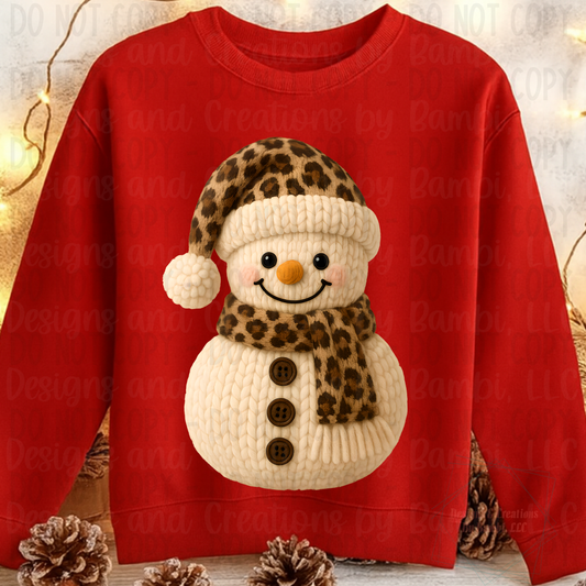Faux Knit Leopard Snowman