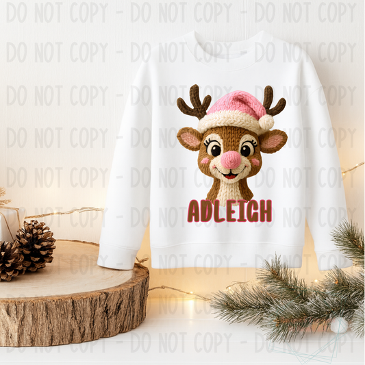 Faux Knit Personalized Christmas Reindeer Collection