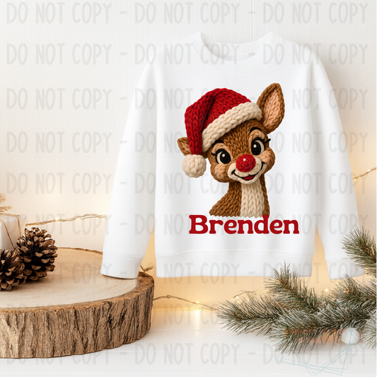 Faux Knit Personalized Christmas Reindeer Collection