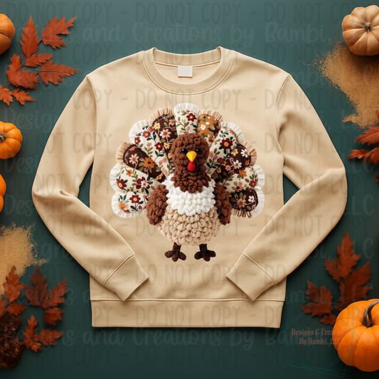 Faux Knit and Fabric Turkey