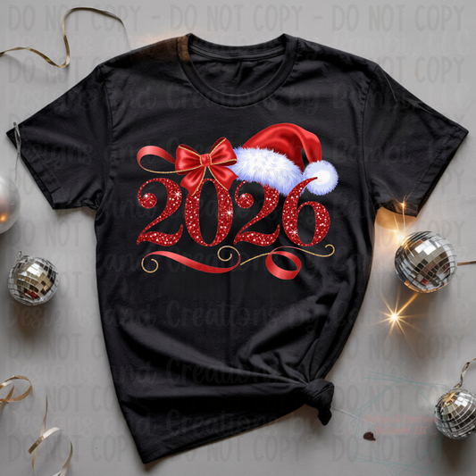 Faux Red Glitter 2026 2026 with Santa Hat