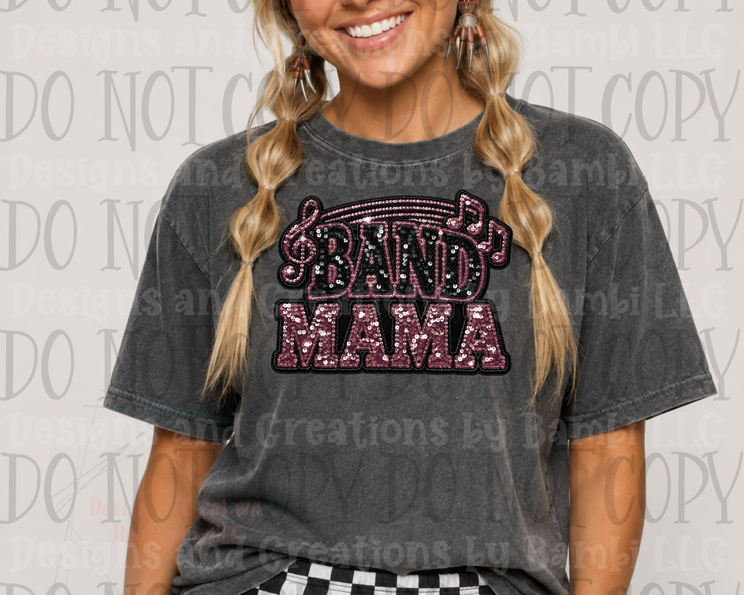 Faux Sequin Band Mama in Maroon