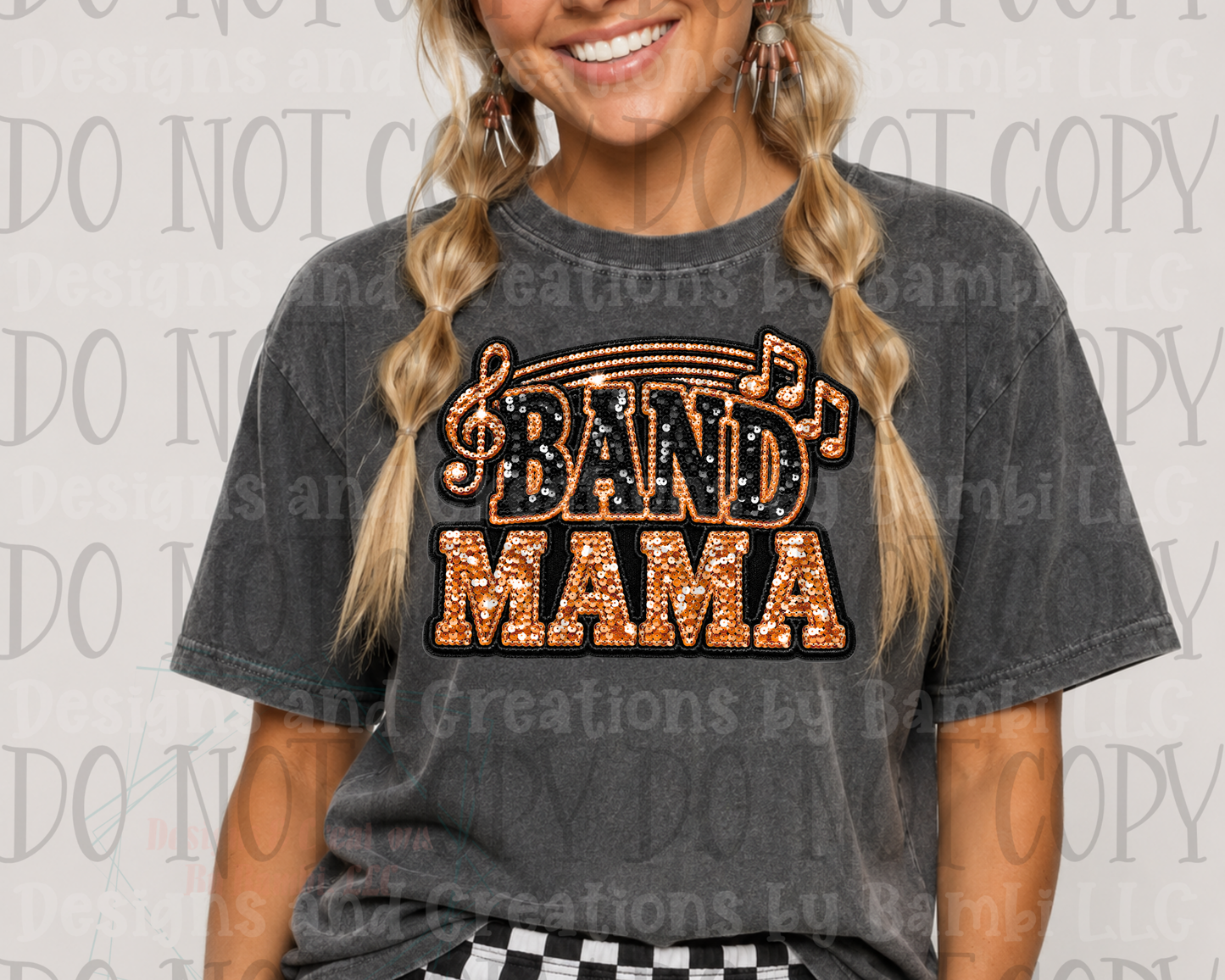 Faux Sequin Band Mama in Orange