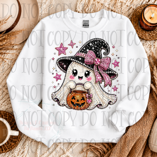 Faux Sequin Black and Pink Ghost