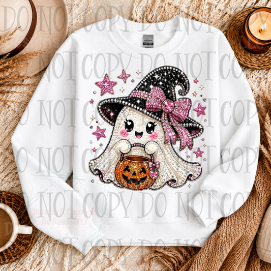 Faux Sequin Black and Pink Ghost