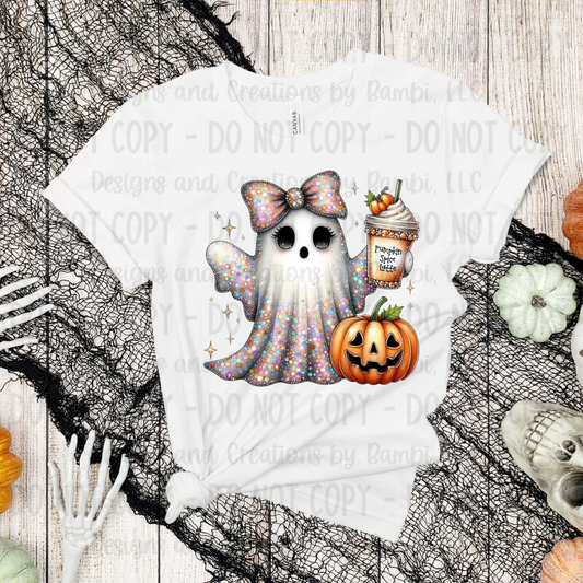 Faux Sequin Bling Ghost with Pumpkin Spice