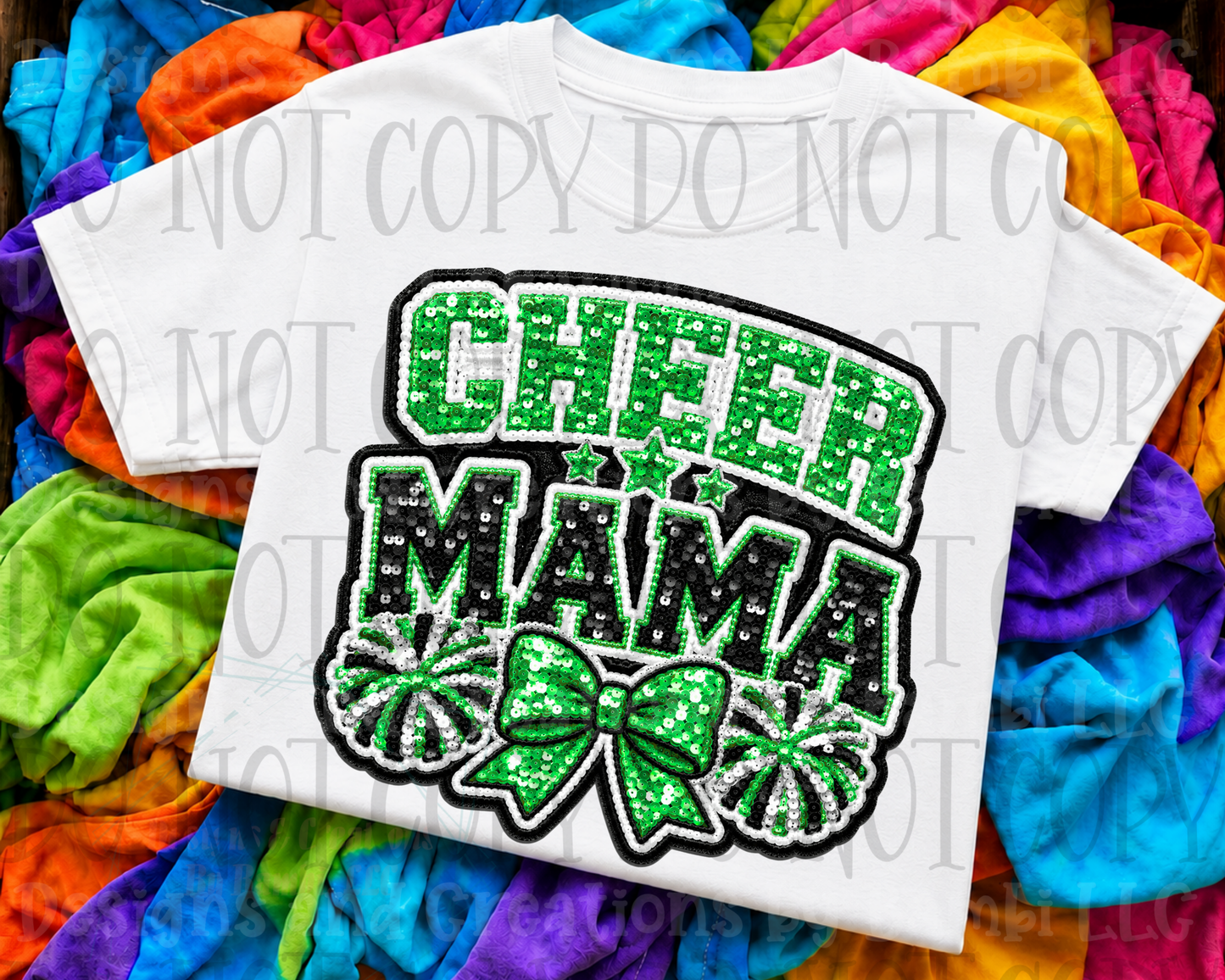 Faux Sequin Cheer Mama in Green