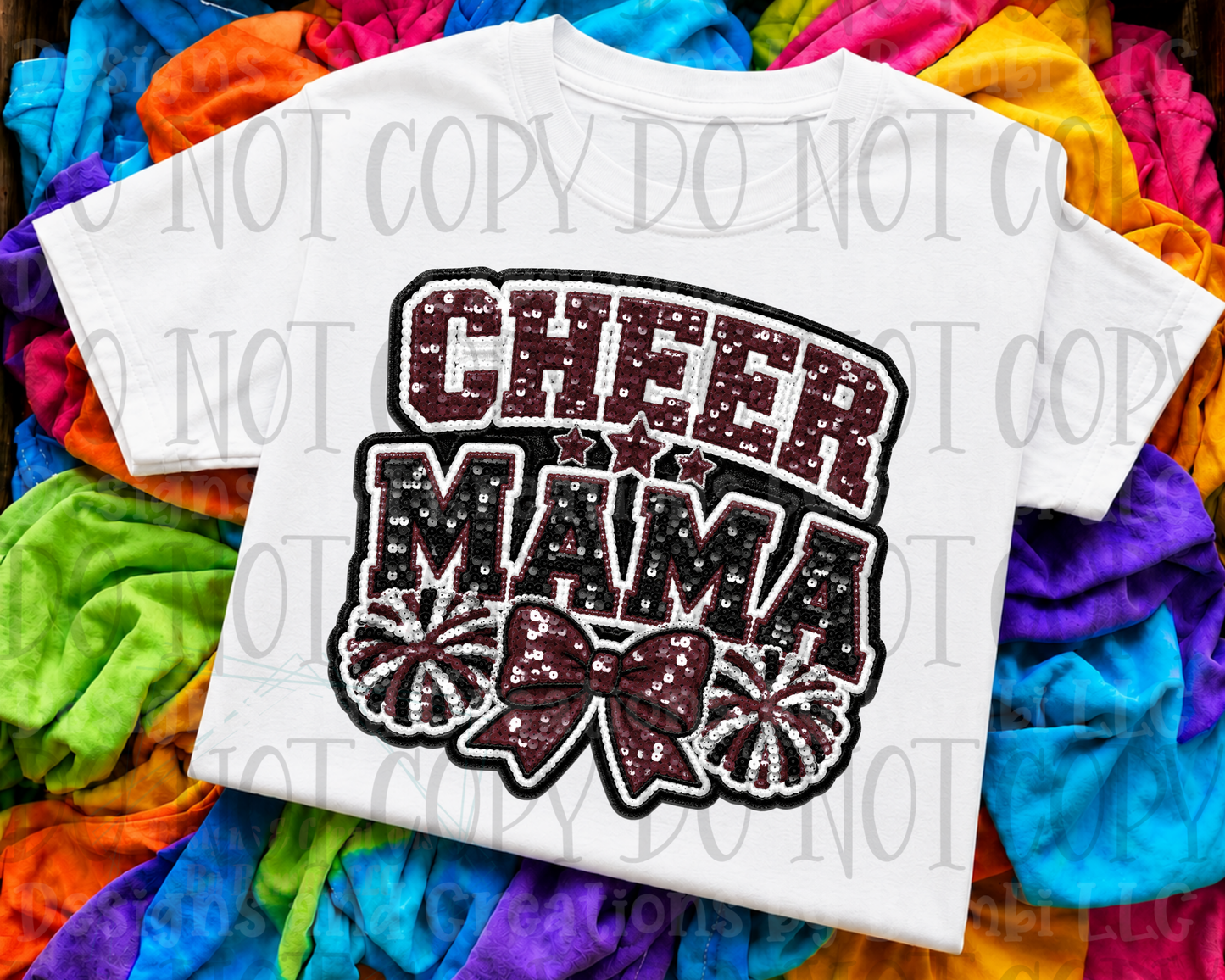 Faux Sequin Cheer Mama in Maroon
