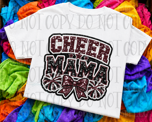 Faux Sequin Cheer Mama in Maroon