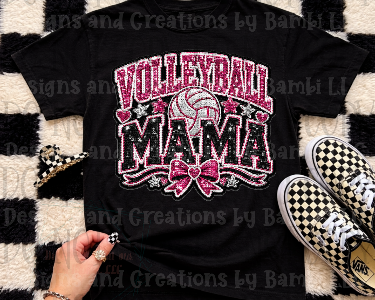 Faux Sequin Volleyball Mama in Pink