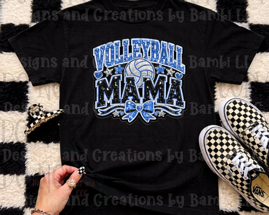 Faux Sequin Volleyball Mama in Blue