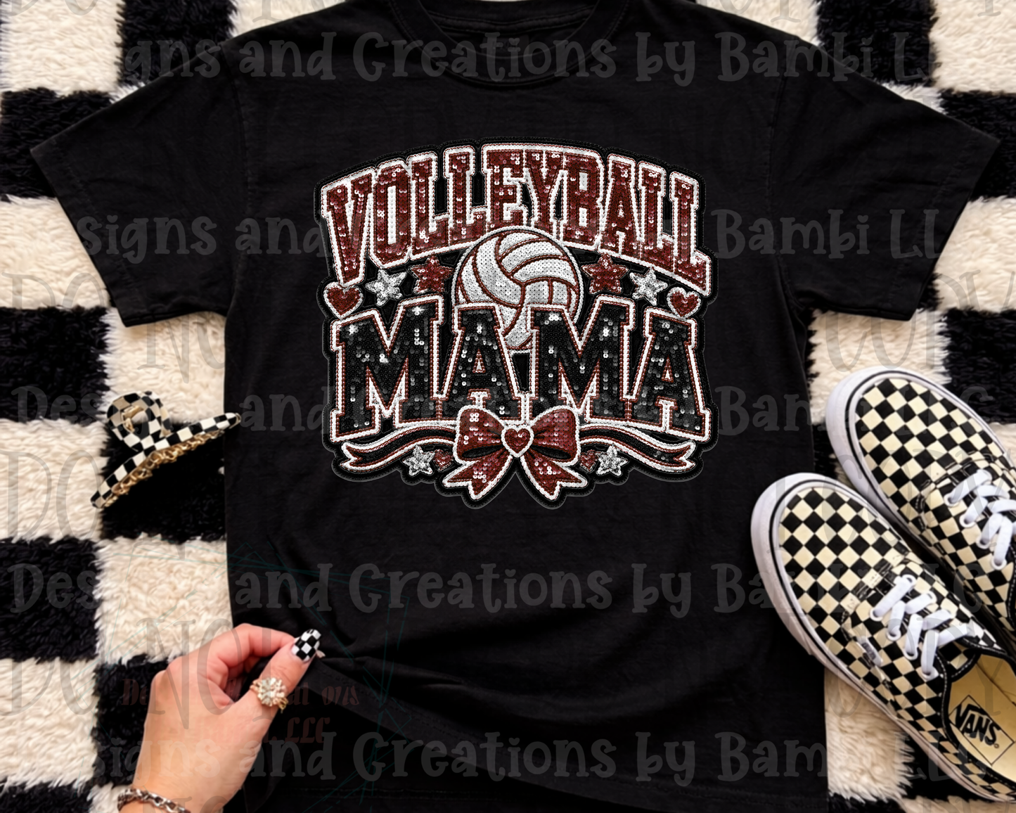 Faux Sequin Volleyball Mama in Maroon
