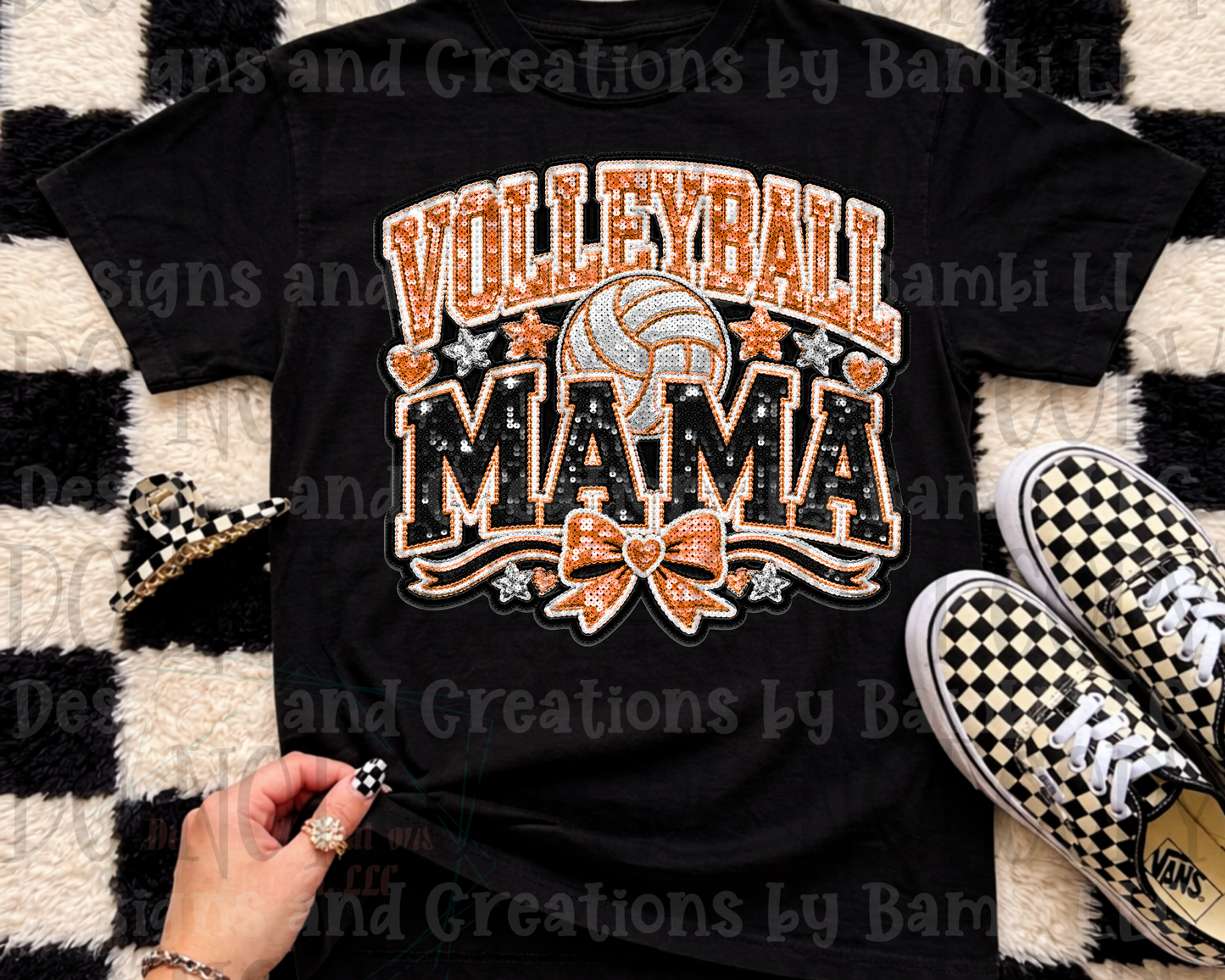 Faux Sequin Volleyball Mama in Orange