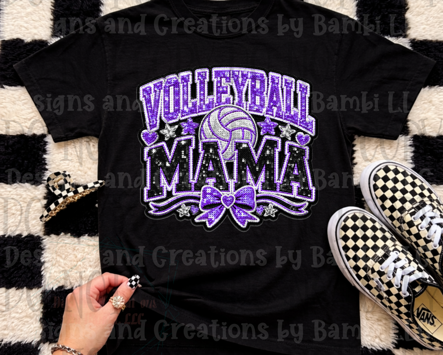 Faux Sequin Volleyball Mama in Purple