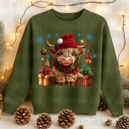 Faux Shaggy Yarn Christmas Cow