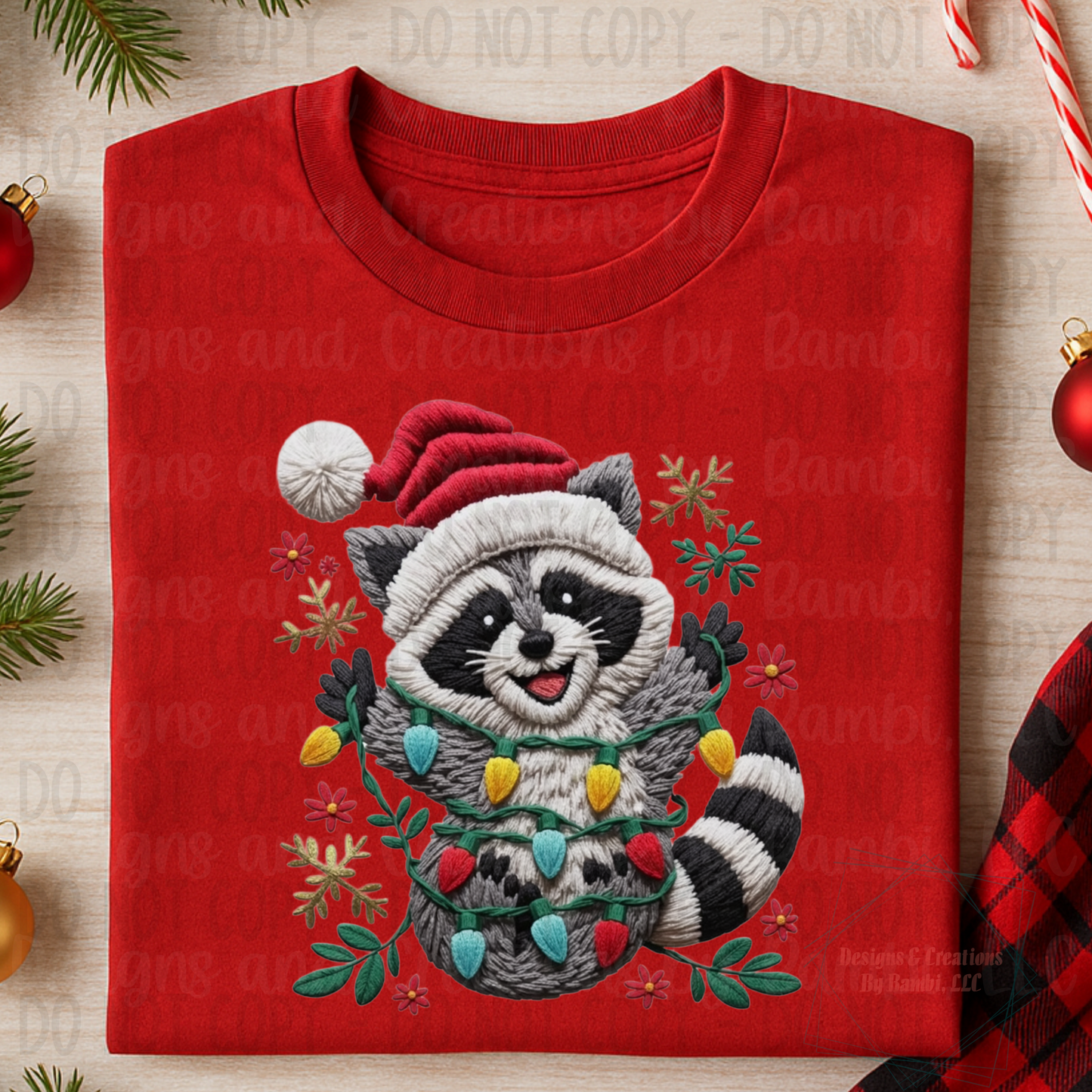 Faux Yarn Festive Raccoon
