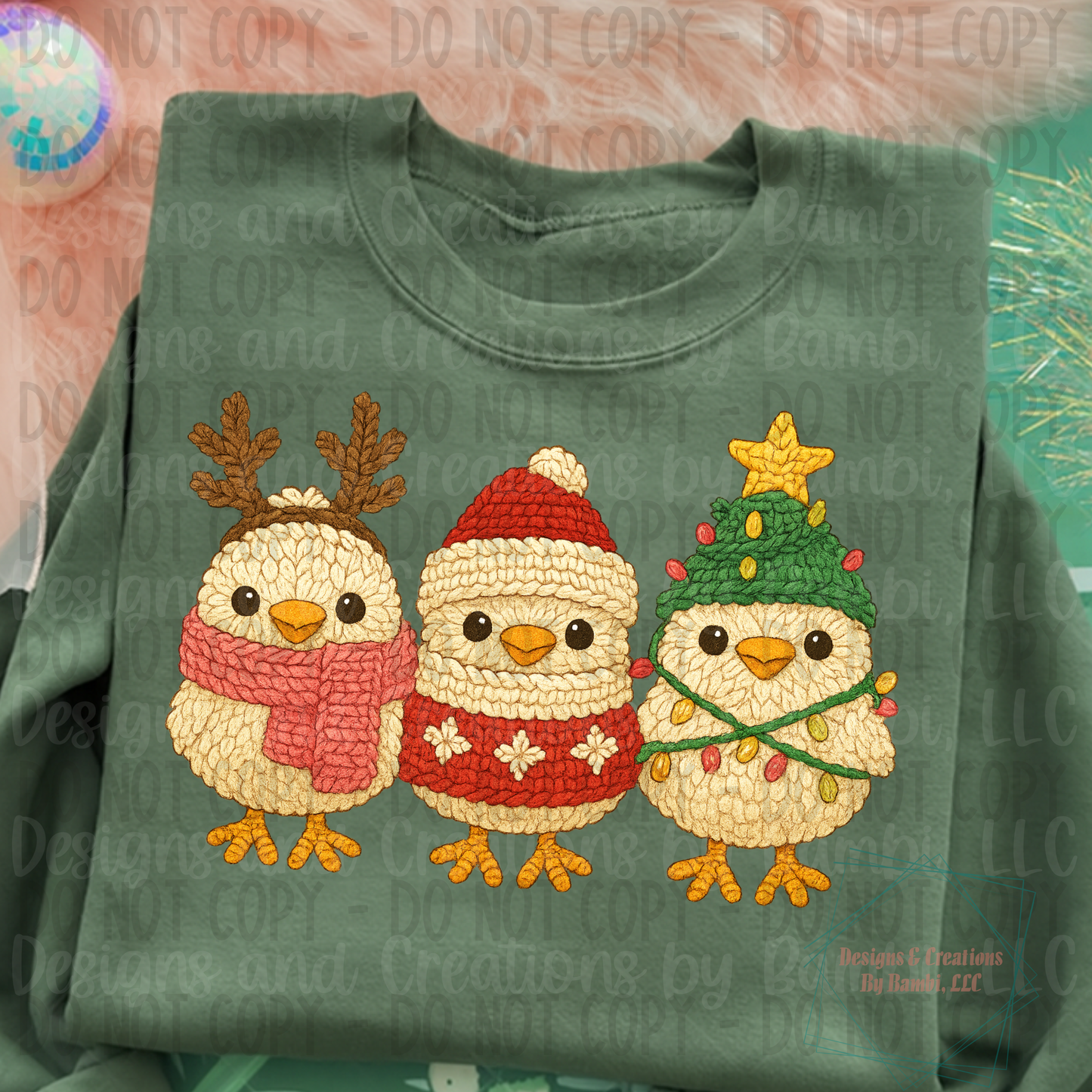 Faux Yarn Festive Trio of Chicks Version 1