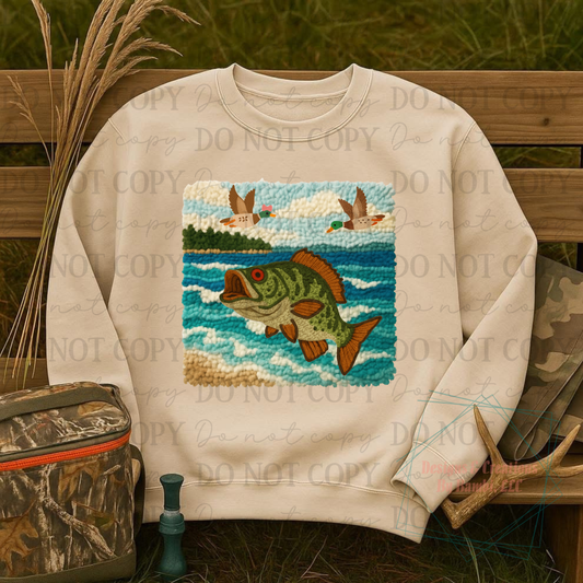 Faux Yarn Fish with Lake and Ducks