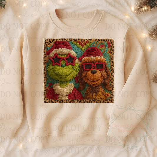 Faux Yarn Grinch and Max Leopard