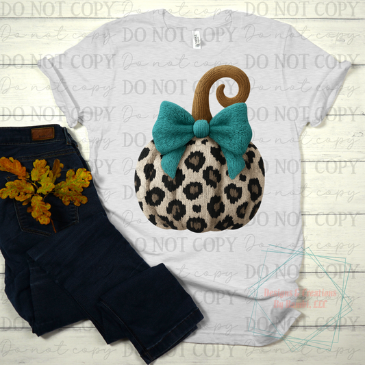Faux Yarn Leopard Pumpkin with Teal Bow