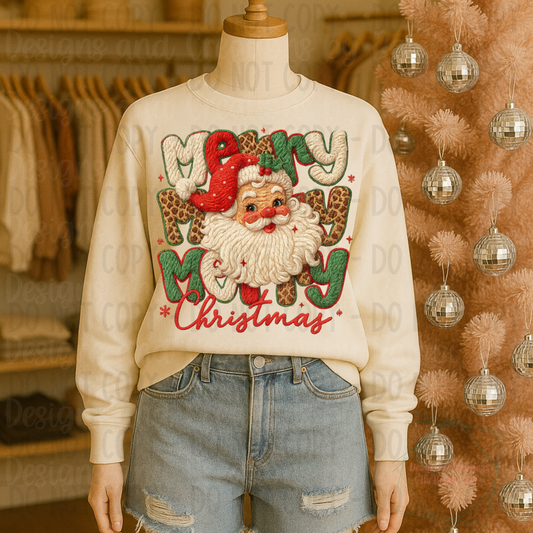 Faux Yarn Merry Stacked with Santa/Leopard