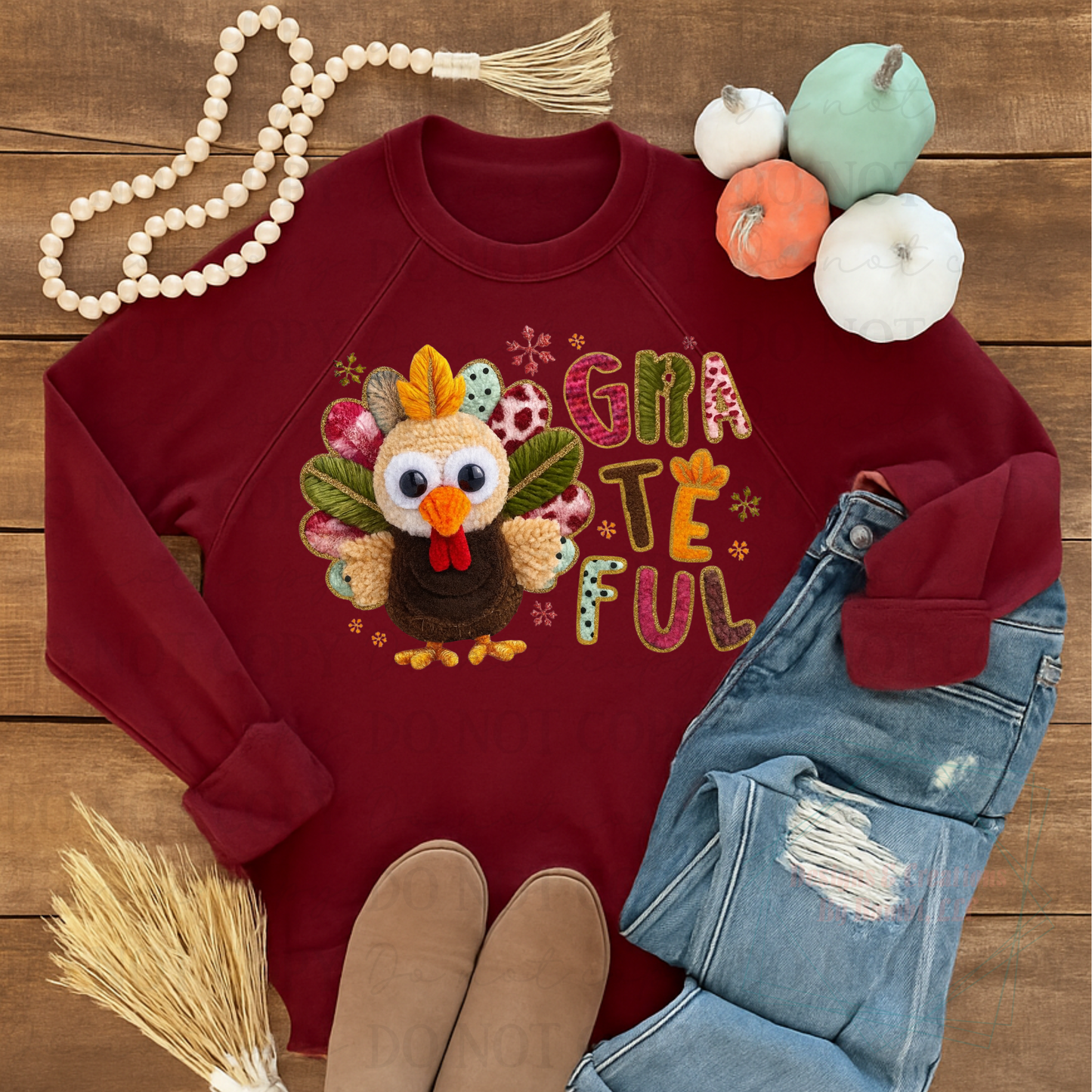 Faux Yarn Multi Pattern Grateful Turkey