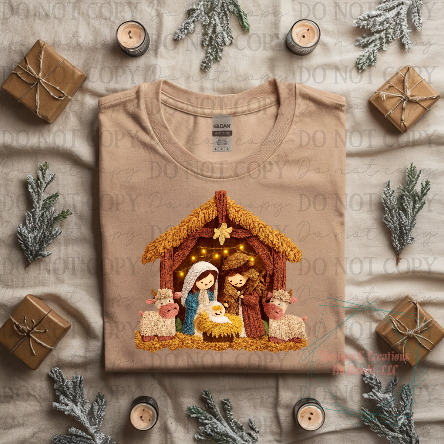 Faux Yarn Nativity Scene with Cows Version 1