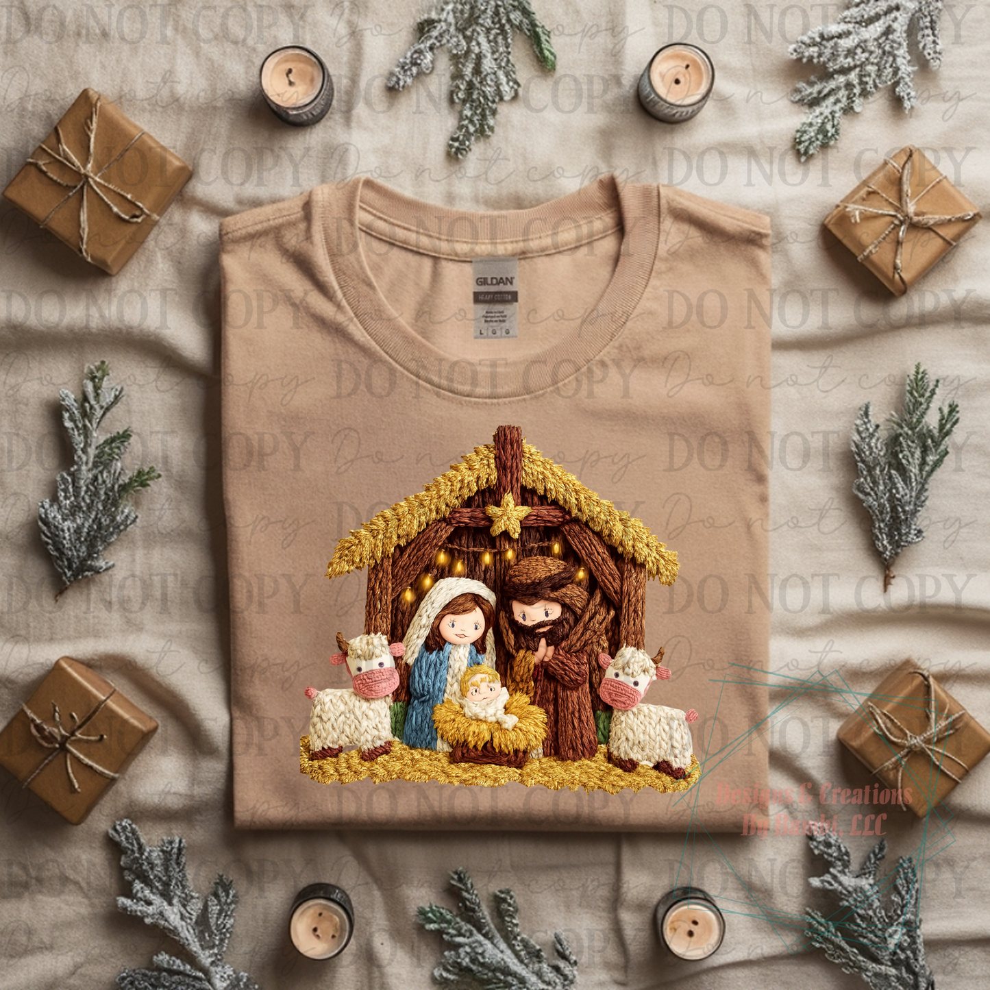 Faux Yarn Nativity Scene with Cows Version 2