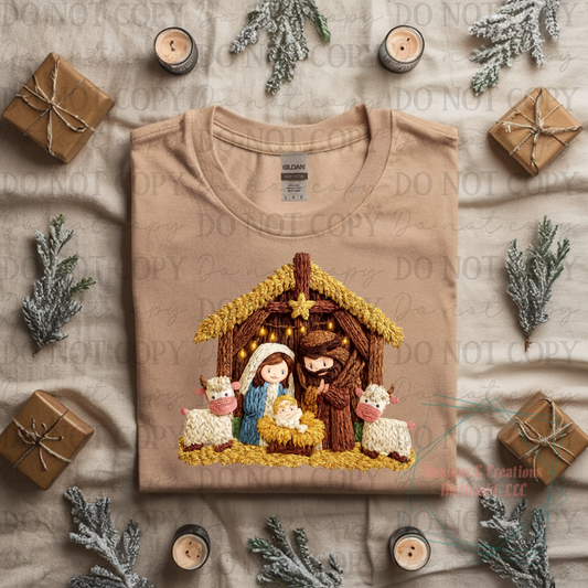 Faux Yarn Nativity Scene with Cows Version 2