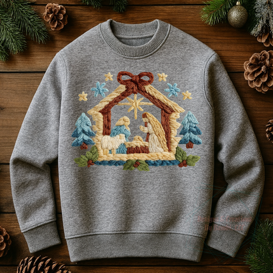 Faux Yarn Nativity Scene with Trees